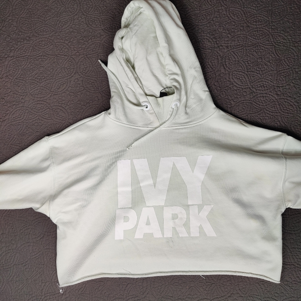 Adidas Ivy Park X Crop Hoodie Sweatshirt Womens Size XS Pale Mint Green Grunge - Picture 5 of 12